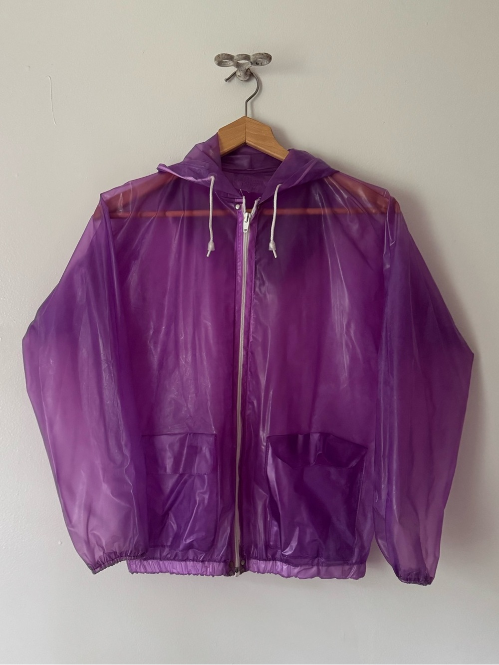 Vintage 1970s 80s Purple Rainskins Jelly Zip-Up Rain Jacket.